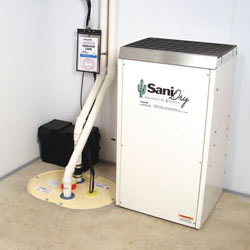 Sump pump system, dehumidifier, and basement wall panels installed during a sump pump installation in Florence